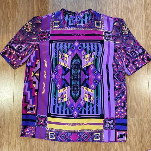 Vintage 80s Tribal Blouse from West Germany Purple - M - Picture 5 of 14